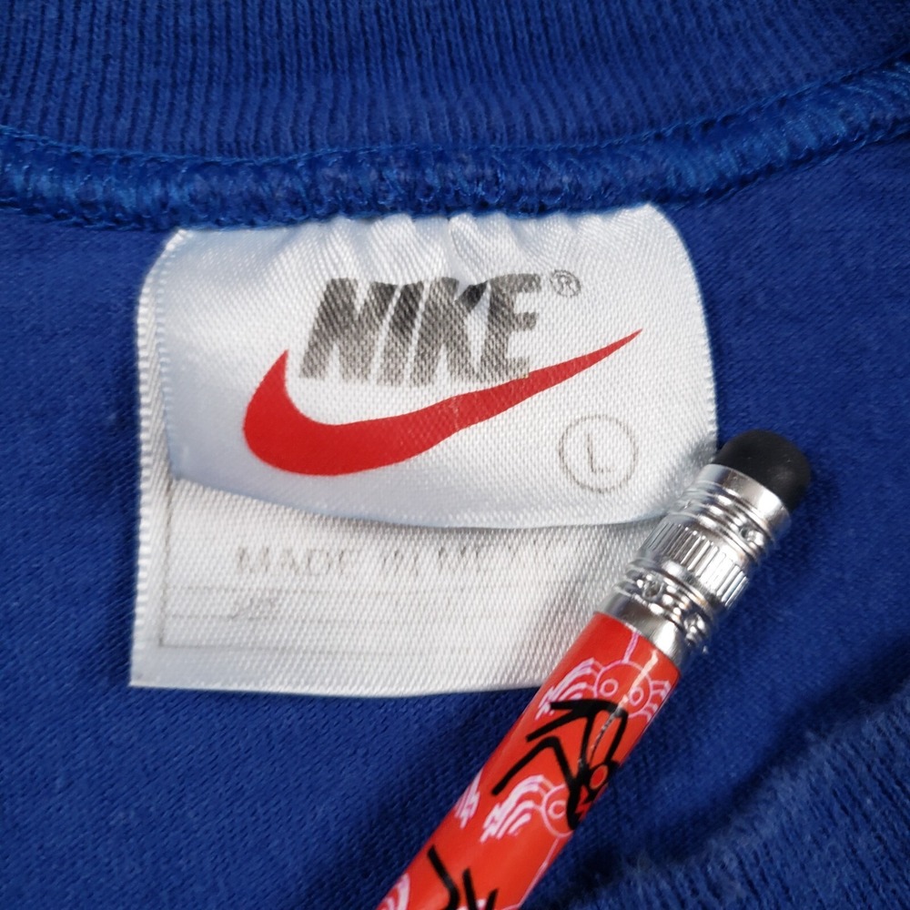 Vintage 90s NIKE Air Max Shirt Men Large Blue Basketball Center Swoosh Thrashed - Picture 8 of 13